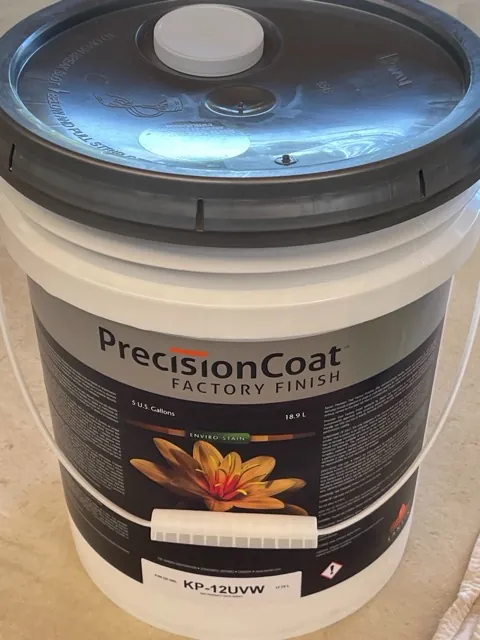 Five-gallon pail of PrecisionCoat Factory Finish UV-protective wood coating specified for the exposed mass timber